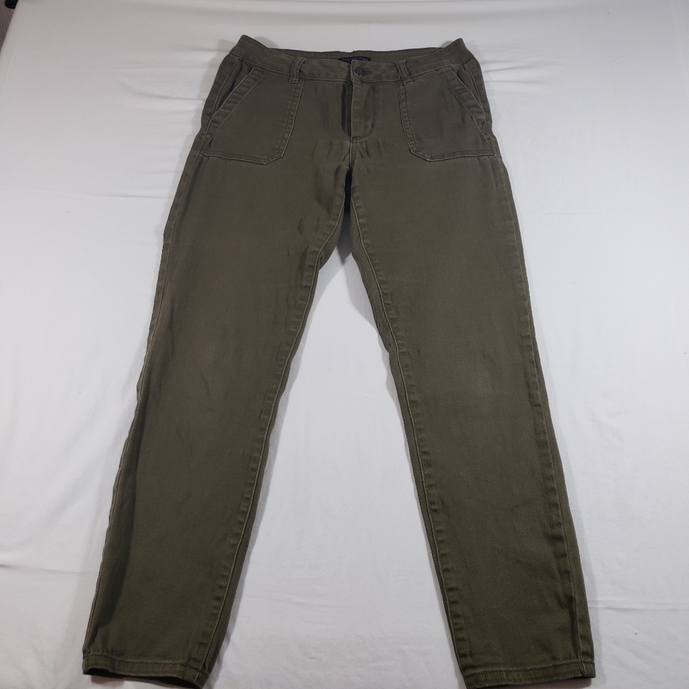 Signature Studio High-Rise Pants Skinny Stretch Forest Green Denim Fabric Pants